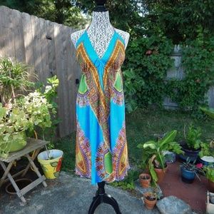 Blue Green Spaghetti Strap Silk Dress 6